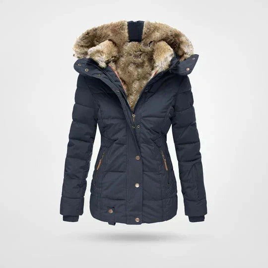 Ellen - Women's Hooded Puffer Jacket with Faux Fur Trim - photo 3