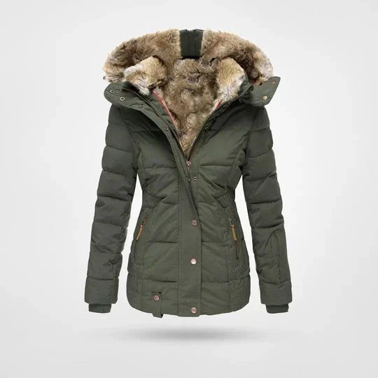 Ellen - Women's Hooded Puffer Jacket with Faux Fur Trim - photo 4