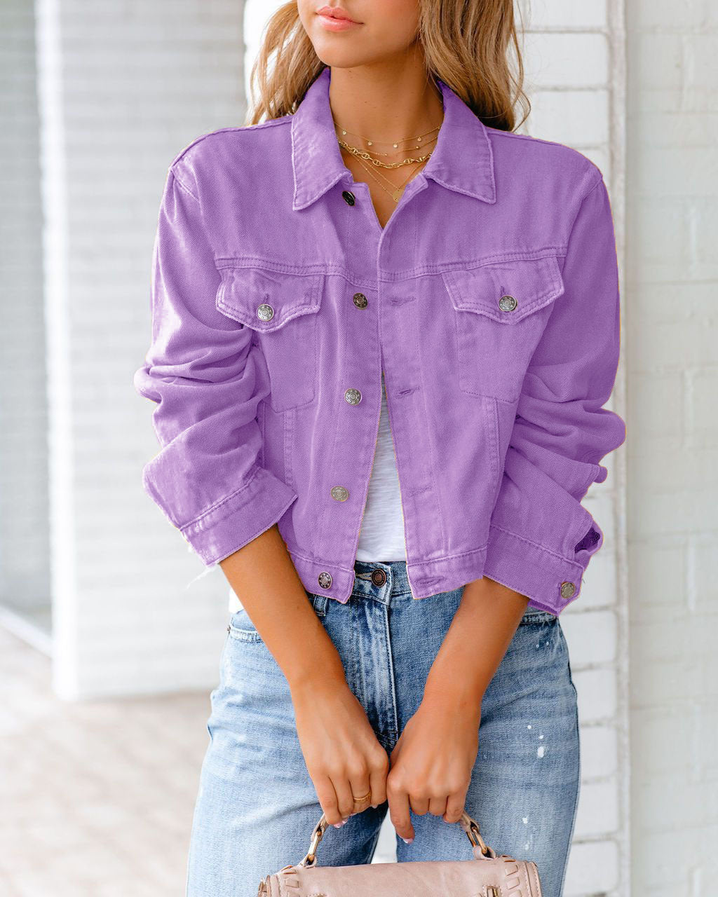 Elsie - Women's Denim Jacket with Button Front and Side Pockets - photo 8
