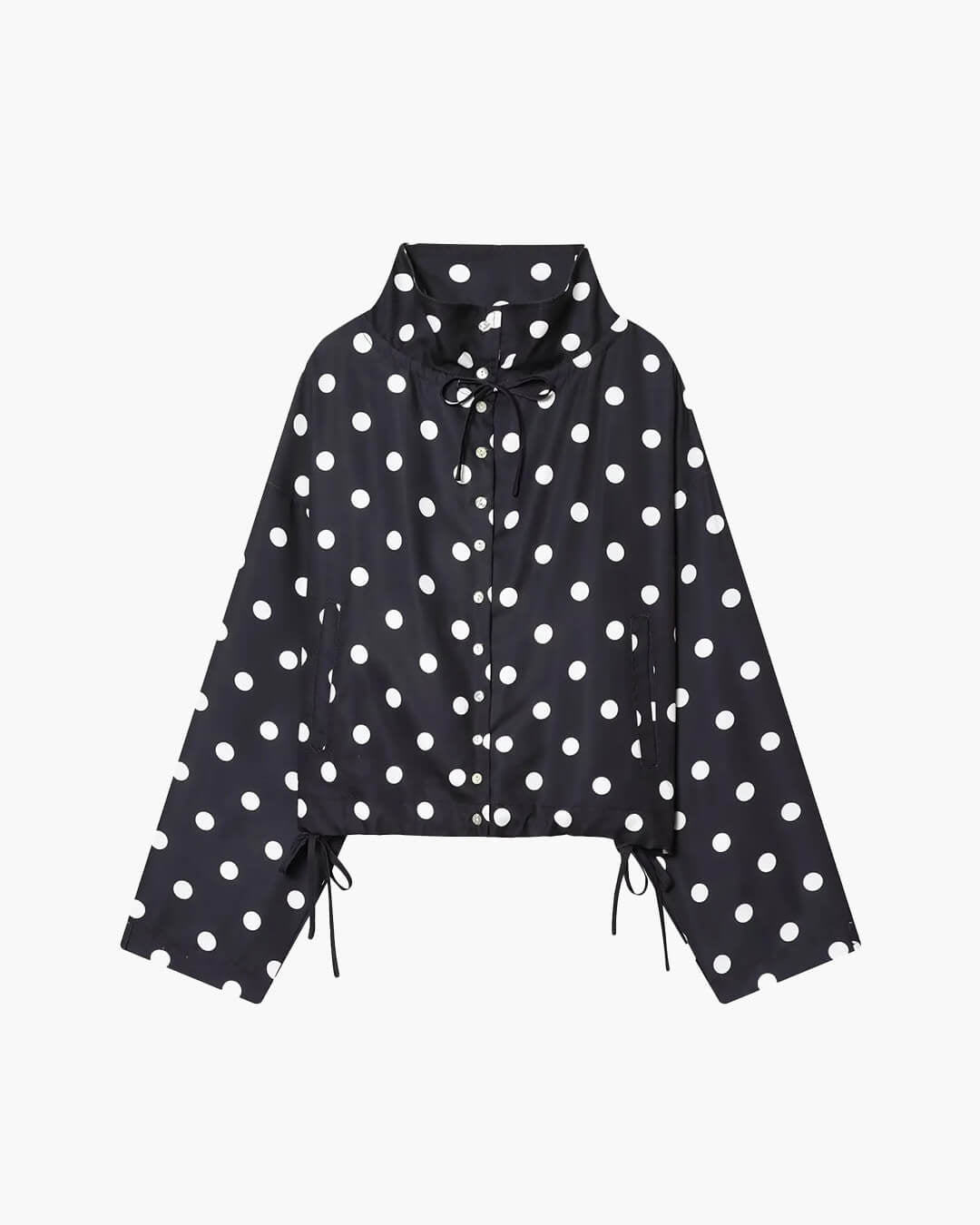 Emmaline - Women's Jacket with Polka Dot Print and Collar in Black