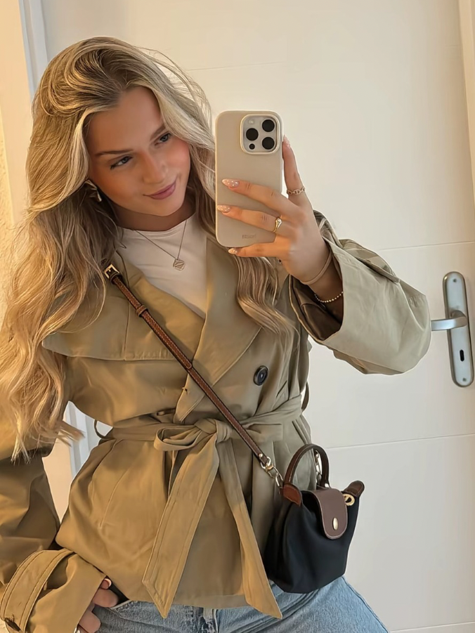 Enid - Women's Structured Short Belted Trench Coat with Waist Tie - photo 7