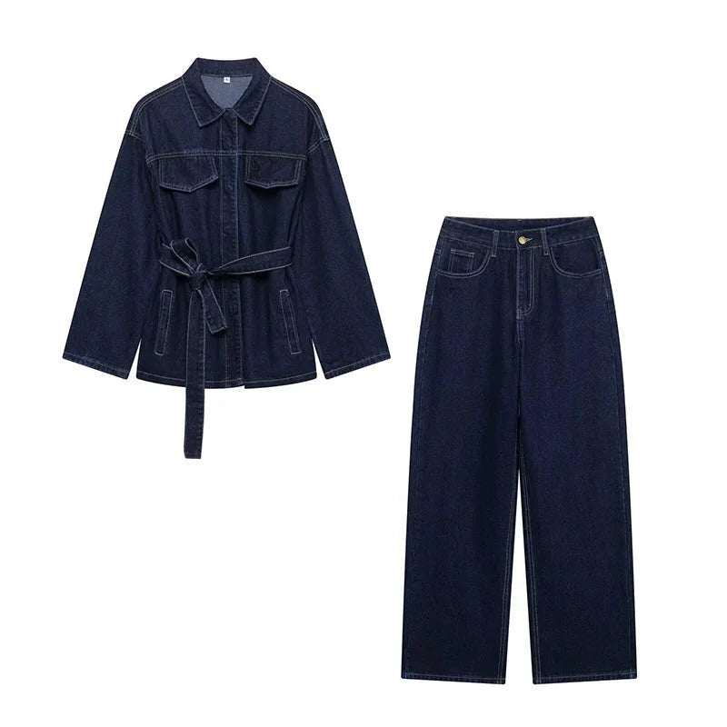 Valentina - Women's denim jacket and pants set with belt - photo 1