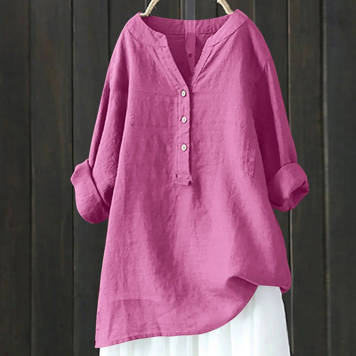 Eugenie - Women's Relaxed Blouse with Buttoned V-Neck - photo 1