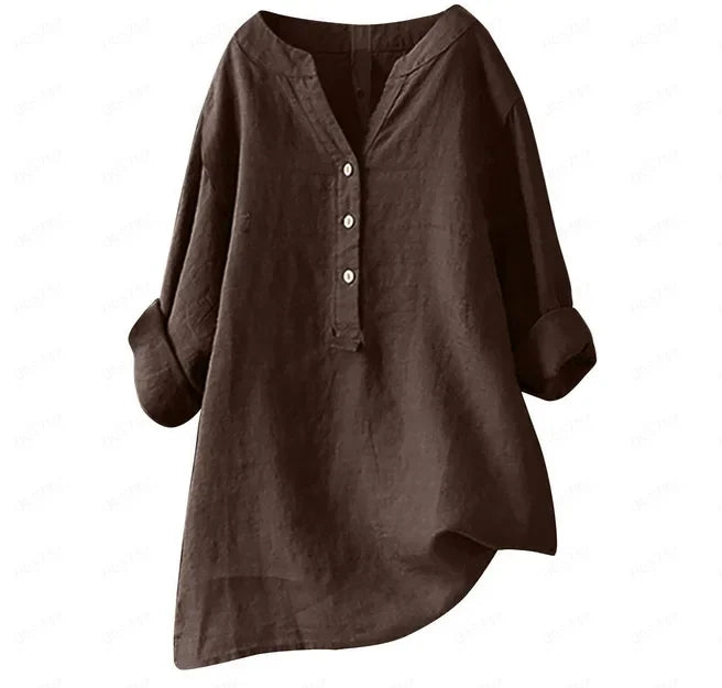 Eugenie - Women's Relaxed Blouse with Buttoned V-Neck - photo 4