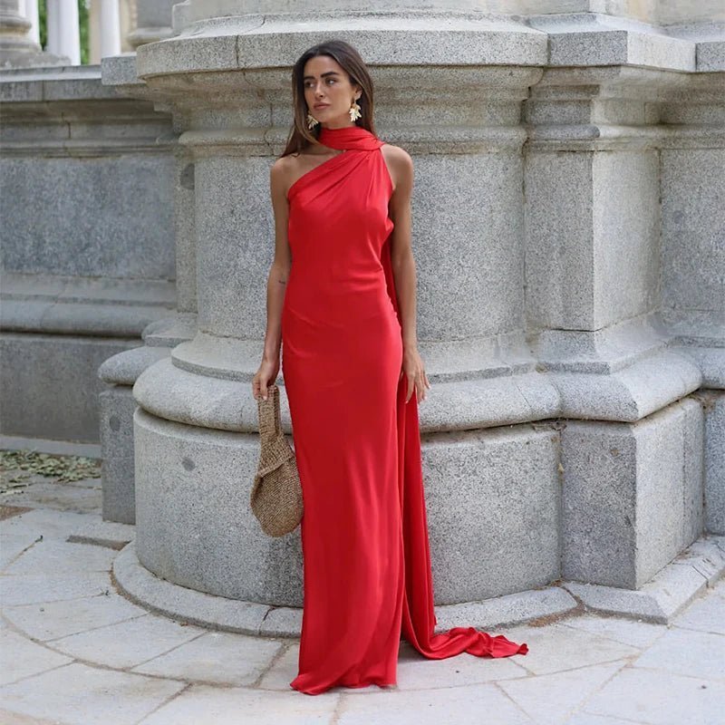 Eulalia - Women's Satin Dress with Halter Neck - photo 3