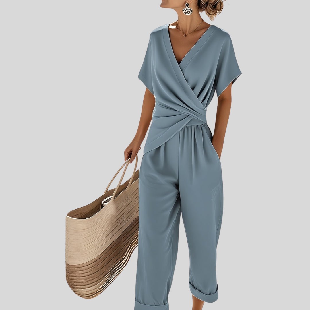 Eunice - Women's Wrap V Neck Wide Leg Trouser Set - photo 1