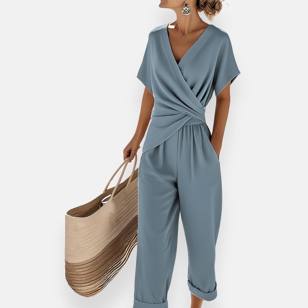 Eunice - Women's Wrap V Neck Wide Leg Trouser Set - photo 2