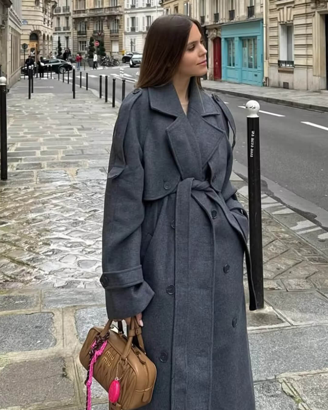 Euphemia - Women's Coat with Tie Belt and Side Pockets - photo 2