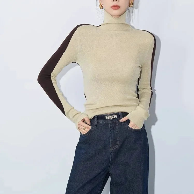 Evangeline - Women's Blouse with Colour Blocking and Roll Neck - photo 2