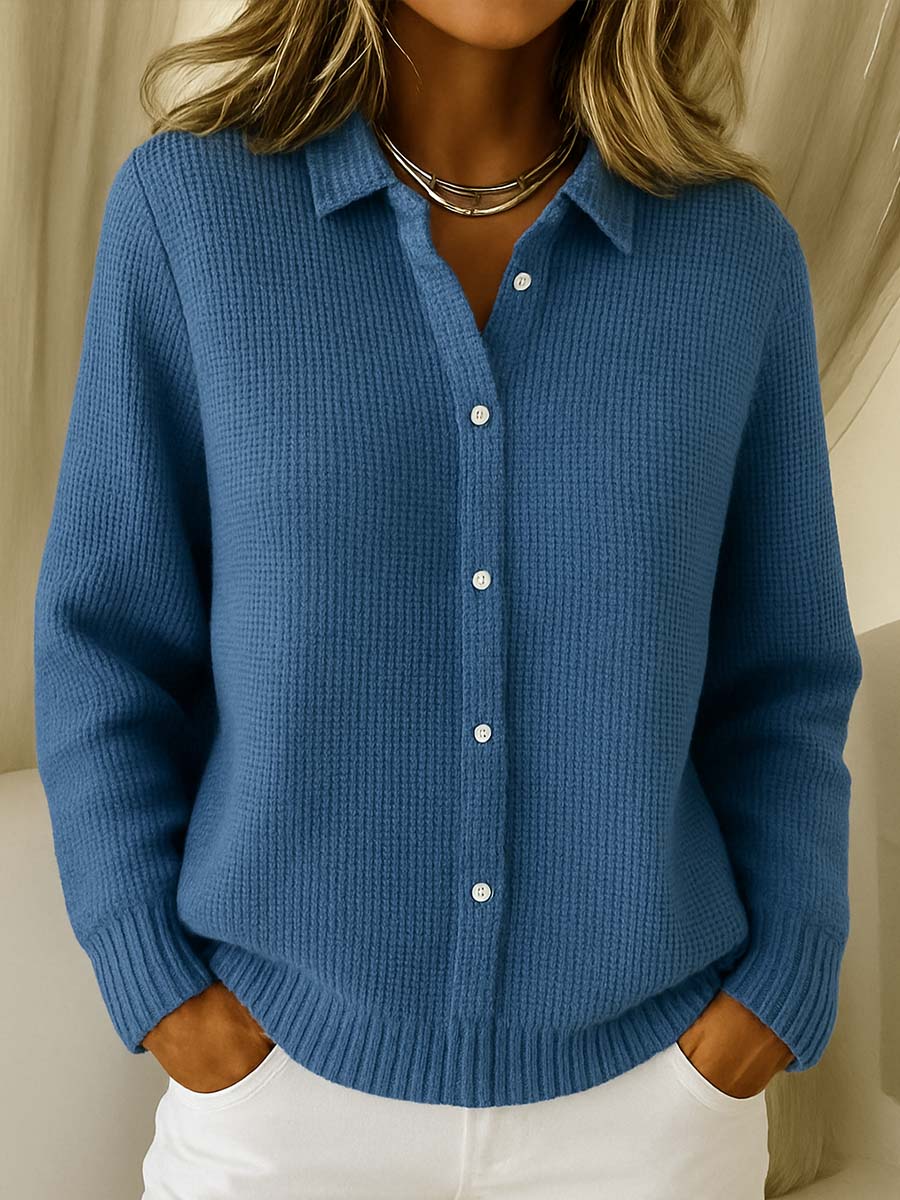 Paola - Women's Knitted Jumper with Collar and Button Front
