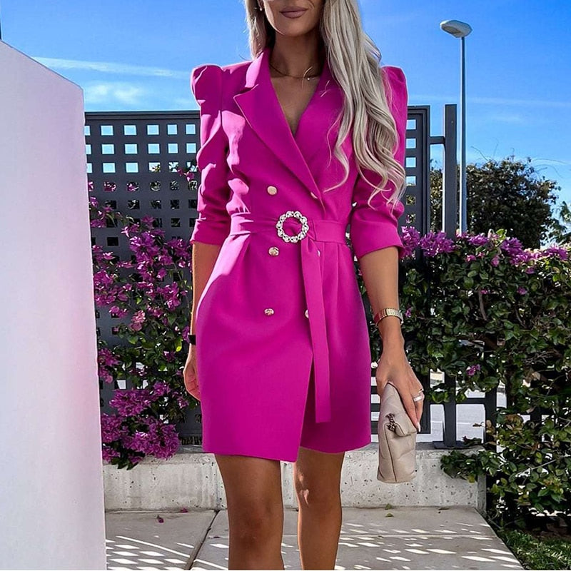 Robe Blazer Femme Croisée Ceinturée Élégante