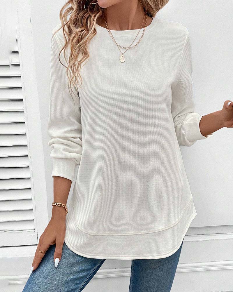Fannie - Women's Long Sleeve Top with Curved Hem - photo 1