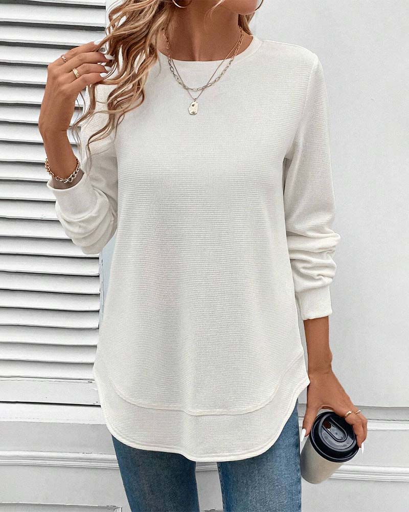 Fannie - Women's Long Sleeve Top with Curved Hem - photo 5