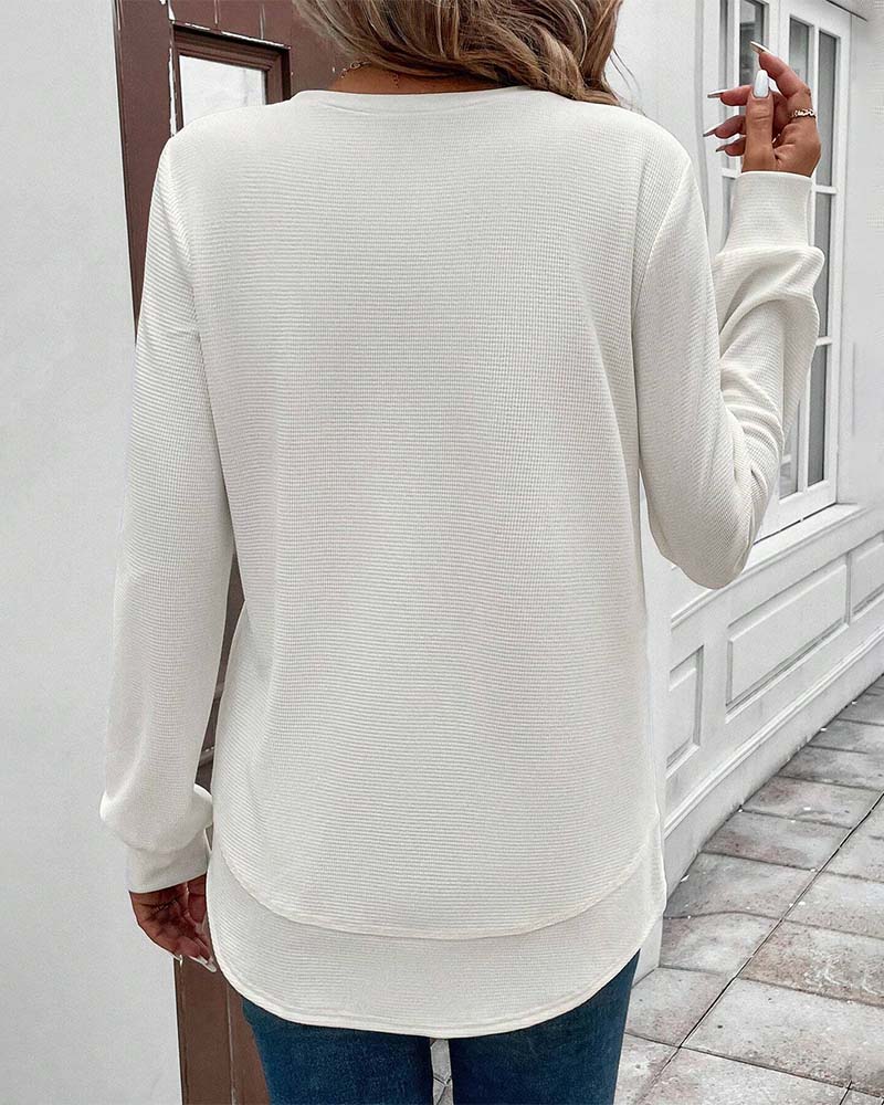 Fannie - Women's Long Sleeve Top with Curved Hem - photo 6