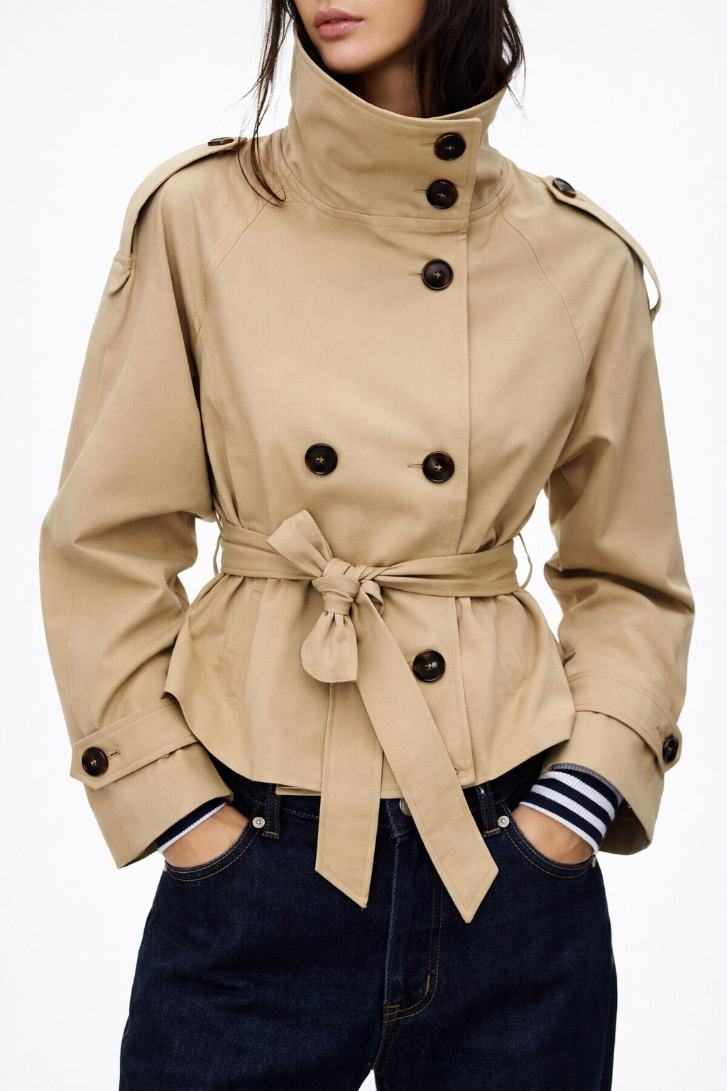 Farrah - Women's Trench Coat with Double-Breasted Front and Tie Belt - photo 2