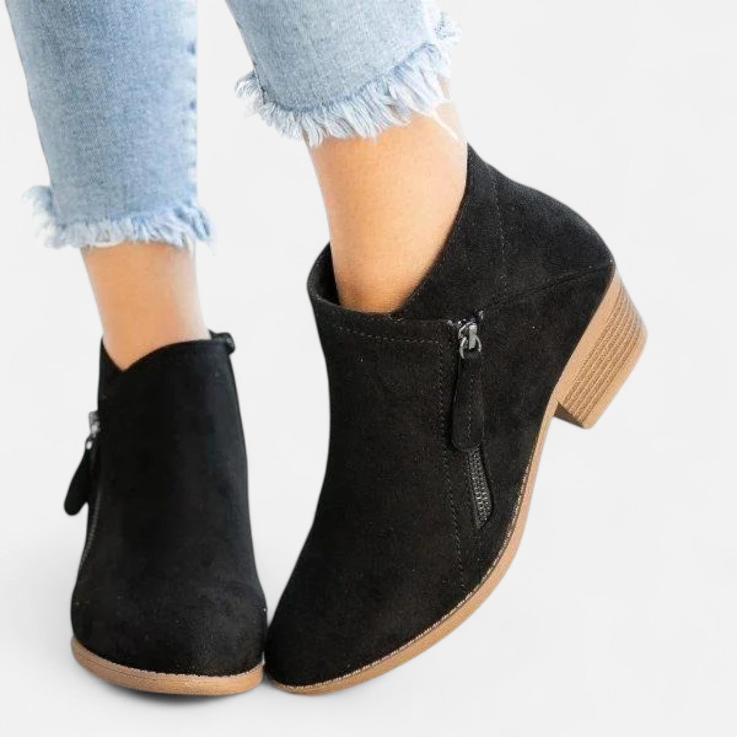Women's Ankle Boots with Block Heel and Side Zip