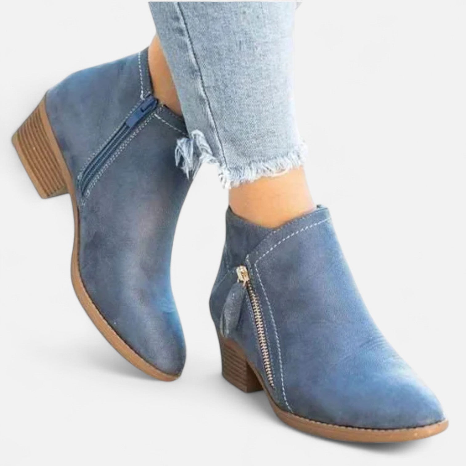 Women's Ankle Boots with Block Heel and Side Zip