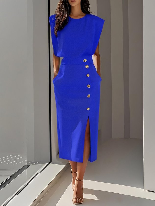 Fenella - Women's Sleeveless Midi Dress with Shoulder Pads - photo 6