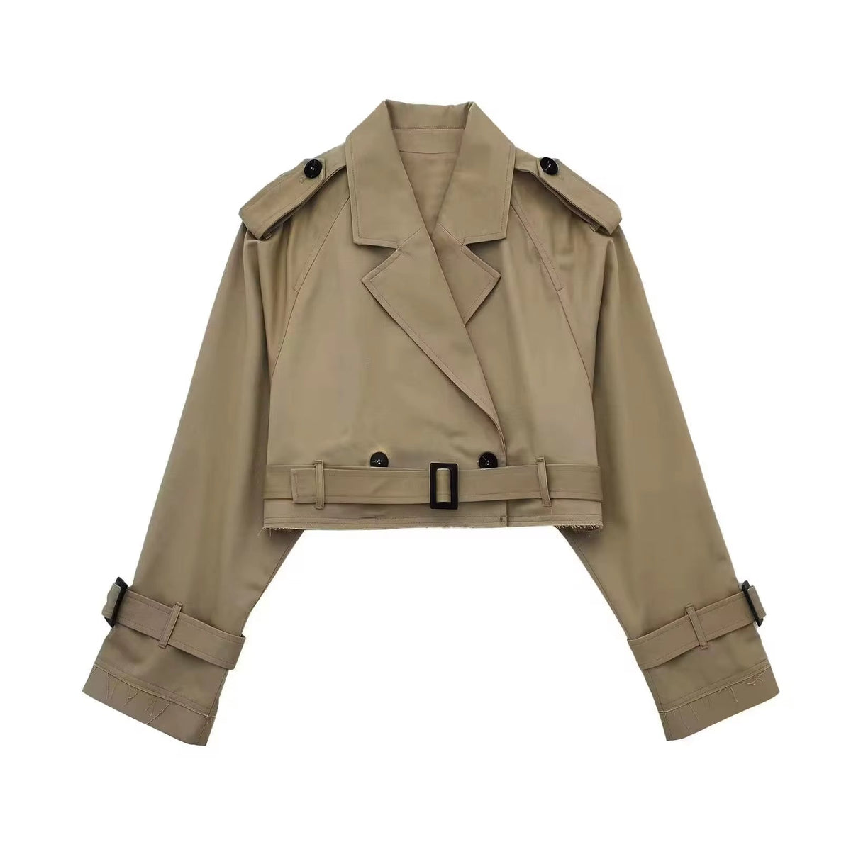 Fionnuala - Women's Cropped Trench Coat with Button Front - photo 2
