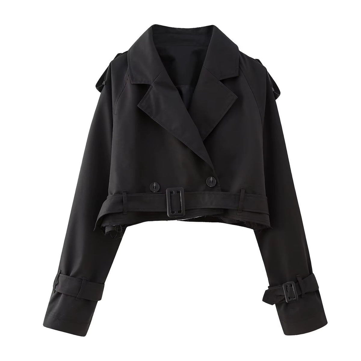 Fionnuala - Women's Cropped Trench Coat with Button Front - photo 4