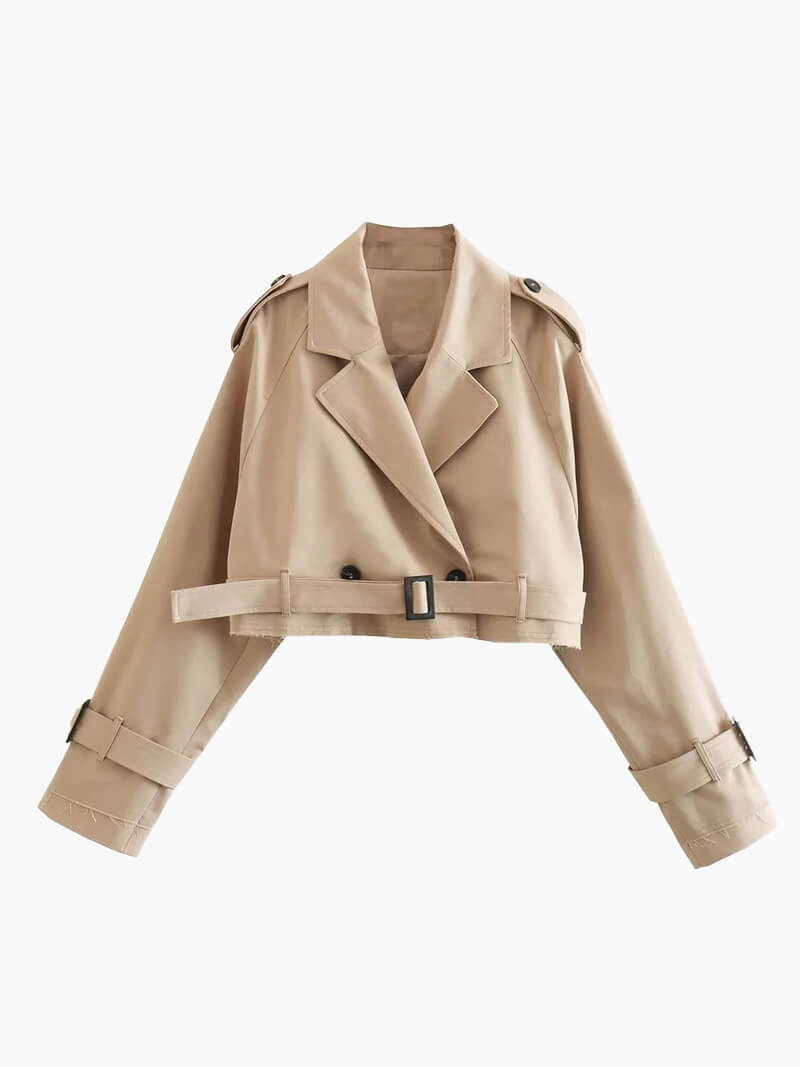 Fionnuala - Women's Cropped Trench Coat with Button Front - photo 5