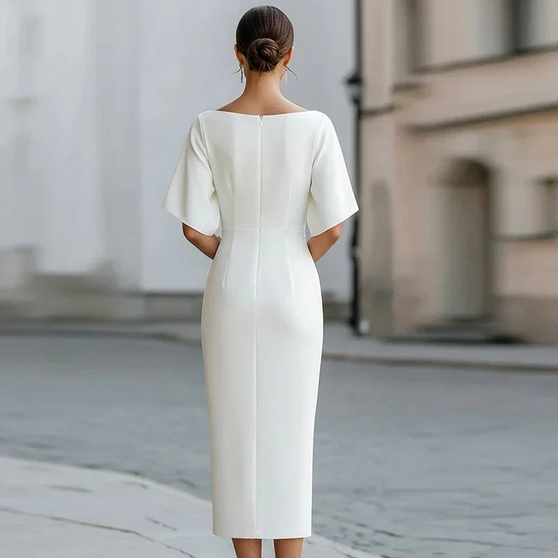 Florence - Women's Fitted Midi Dress with Short Sleeves - photo 5