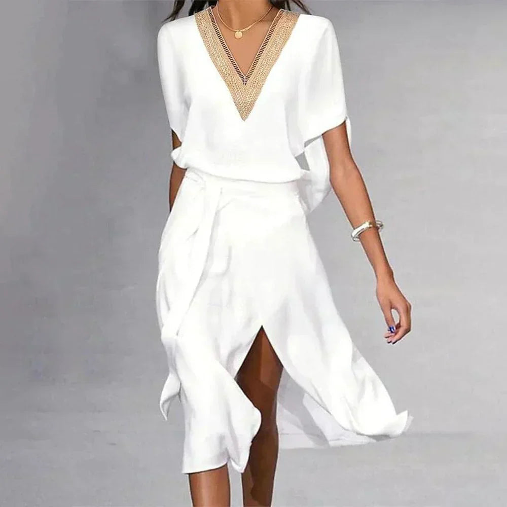 Florentine - Women's Flowing Midi Dress with V-Neck - photo 1