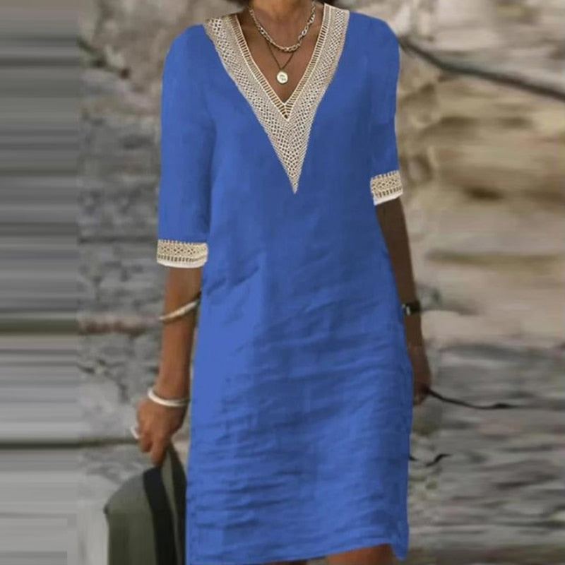 Flossie - Women's Shift Dress with Embellished V-Neck - photo 4