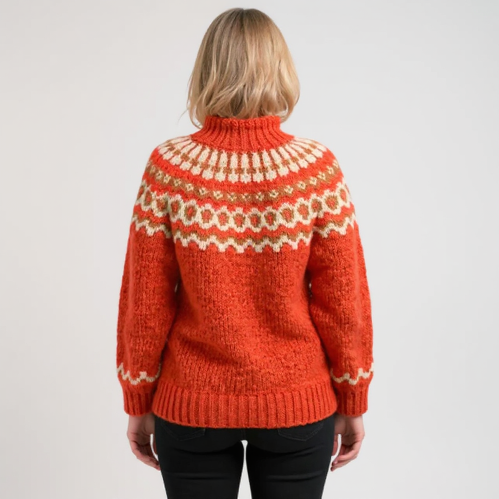 Solveig - Women's Patterned Knit Jumper with Round Yoke