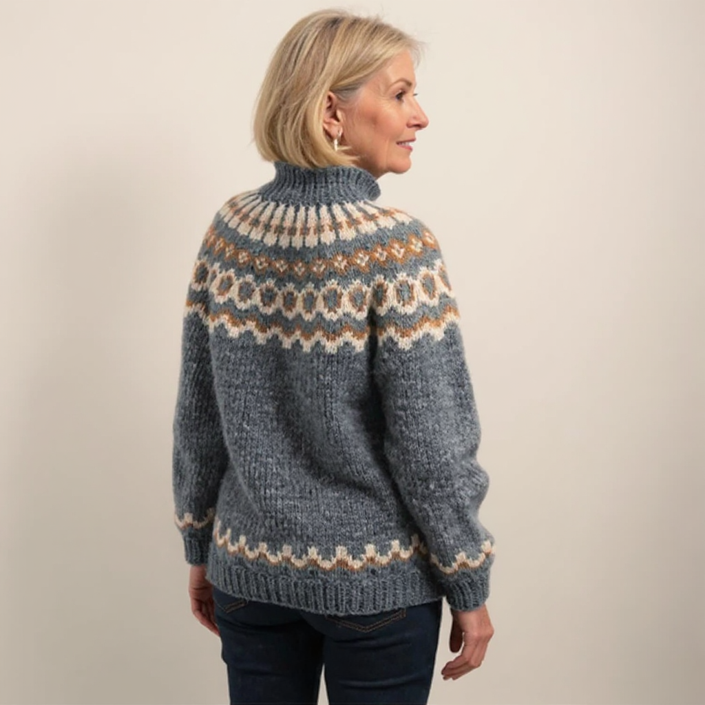 Solveig - Women's Patterned Knit Jumper with Round Yoke