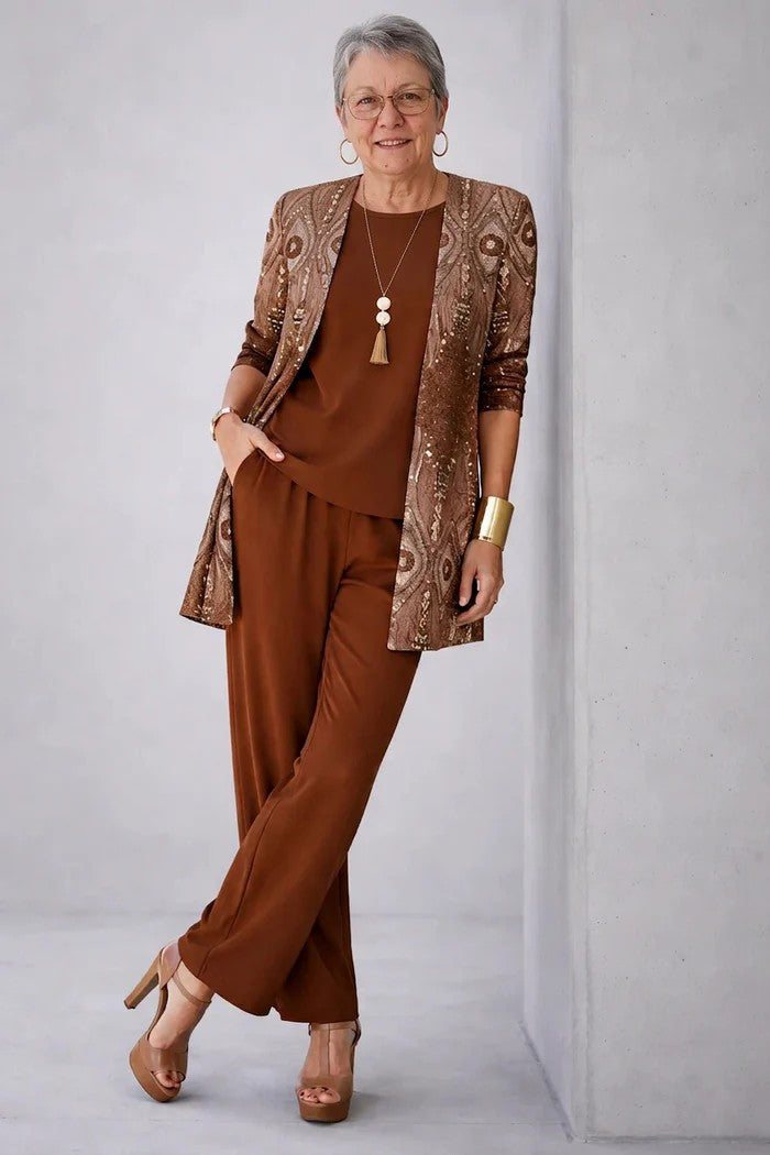 Women's Three-Piece Printed Set with Jacket and Pants