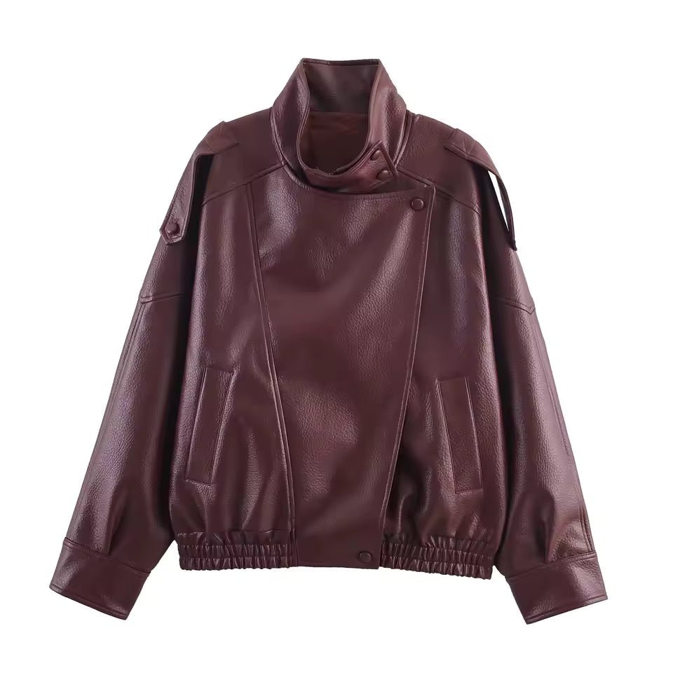 Garnet - Women's Jacket with Asymmetric Hem and Button Front