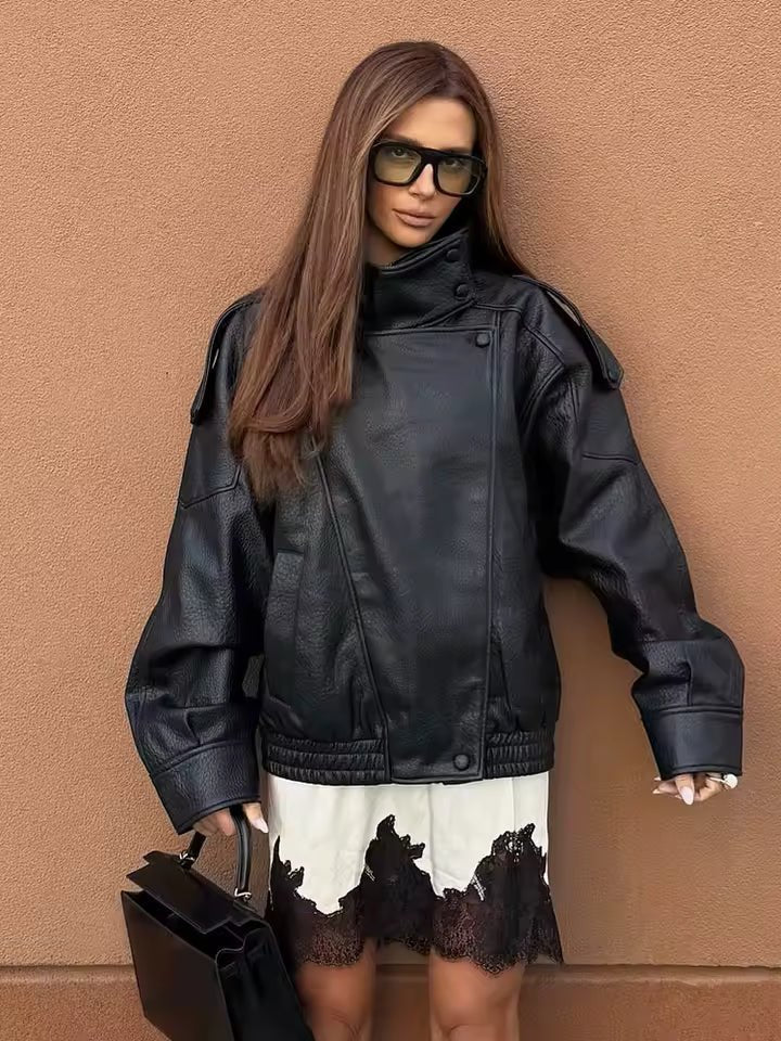 Garnet - Women's Jacket with Asymmetric Hem and Button Front