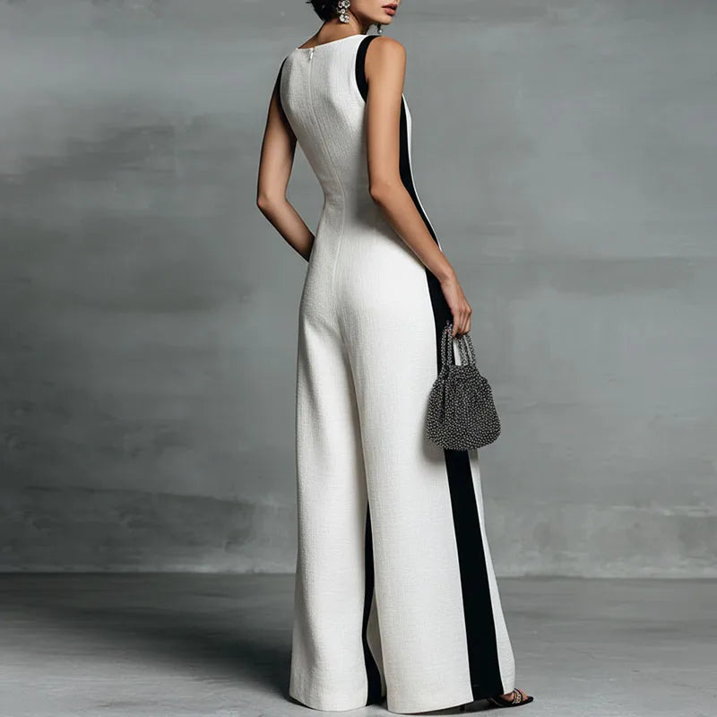 Georgette - Women's Striped Wide Leg Jumpsuit with Deep V Neck - photo 2