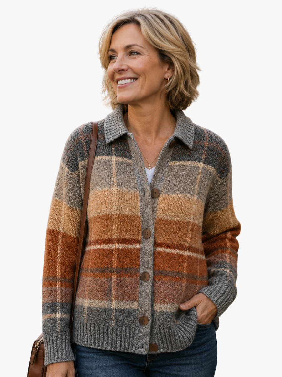 Georgina - Women's Gilet with Check Pattern and Button Front - photo 2