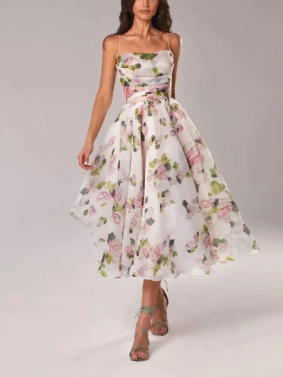 Glenys - Women's Floral Cowl Neck Midi Dress with Full Skirt - photo 1