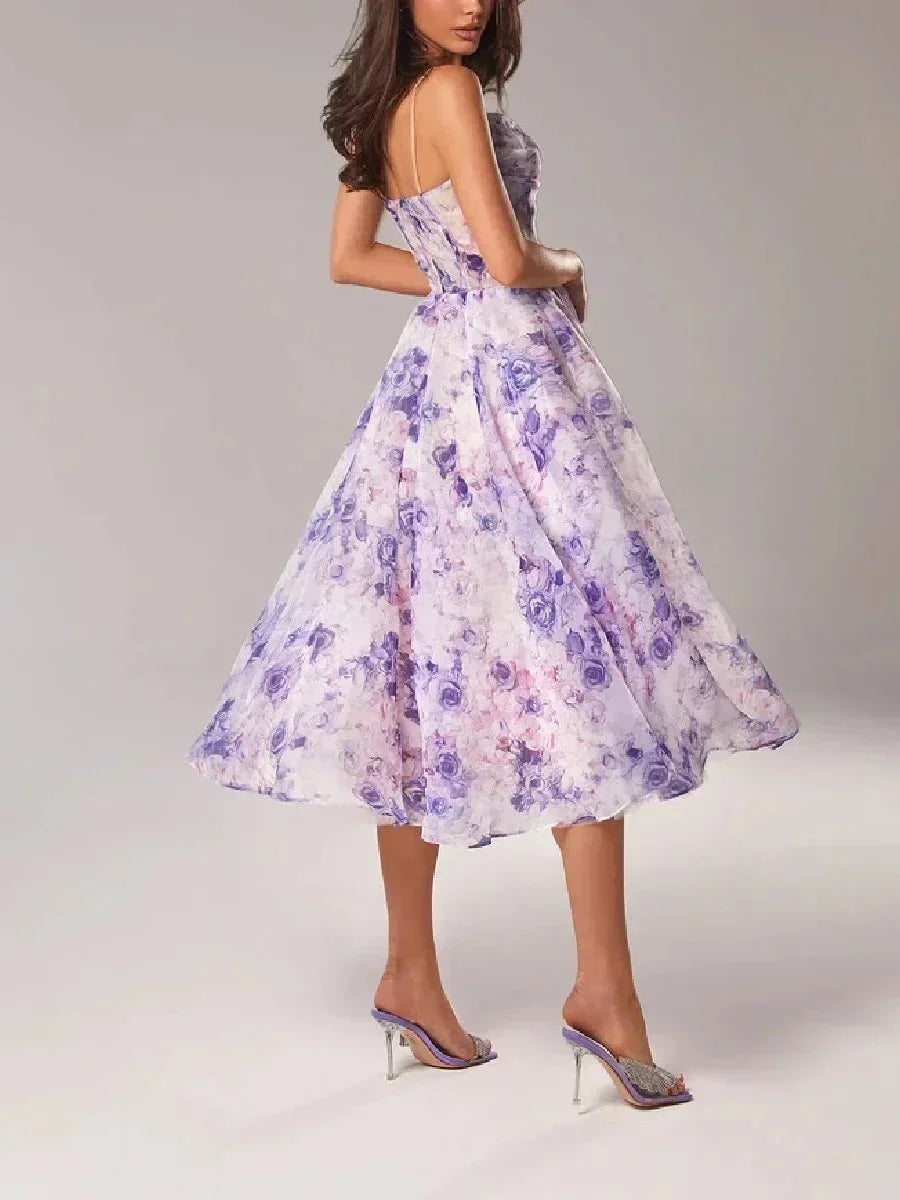 Glenys - Women's Floral Cowl Neck Midi Dress with Full Skirt - photo 2