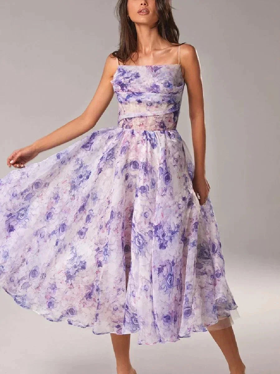 Glenys - Women's Floral Cowl Neck Midi Dress with Full Skirt - photo 3
