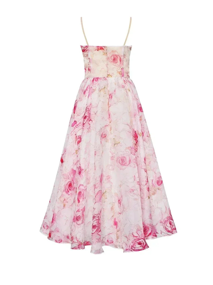 Glenys - Women's Floral Cowl Neck Midi Dress with Full Skirt - photo 5