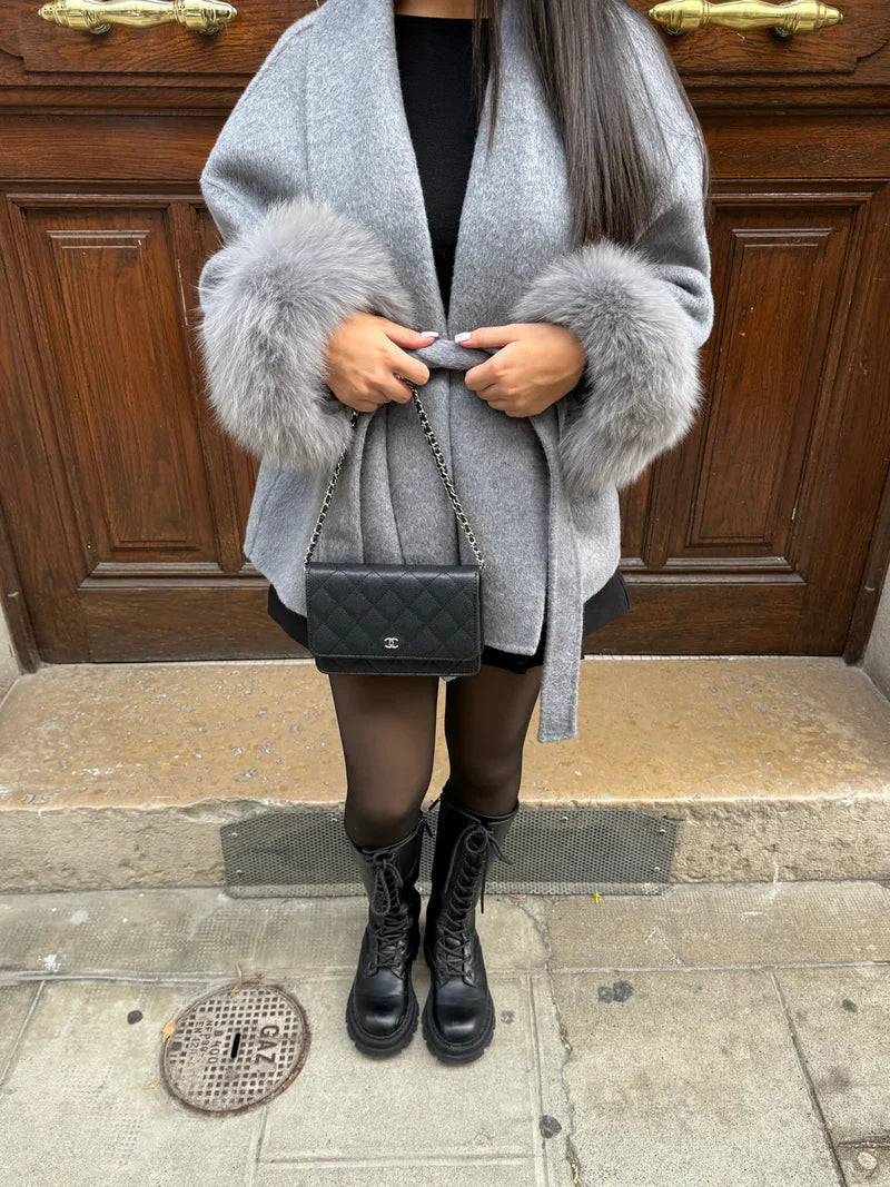 Women's Faux Fur Trim Belted Wrap Coat - photo 8