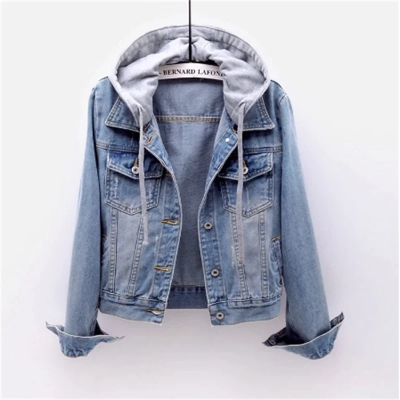 Gwendolen - Women's Denim Jacket with Side Pockets and Hood - photo 1