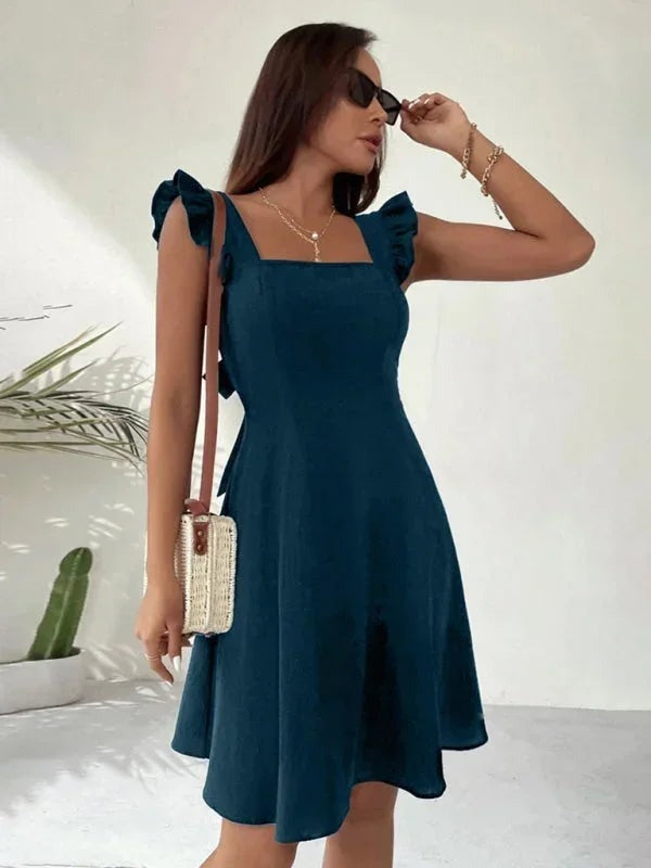 June - Women's short flared dress with summery flutter sleeves - photo 22