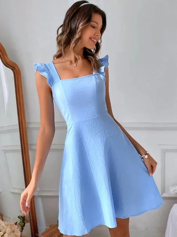 June - Women's short flared dress with summery flutter sleeves - photo 5