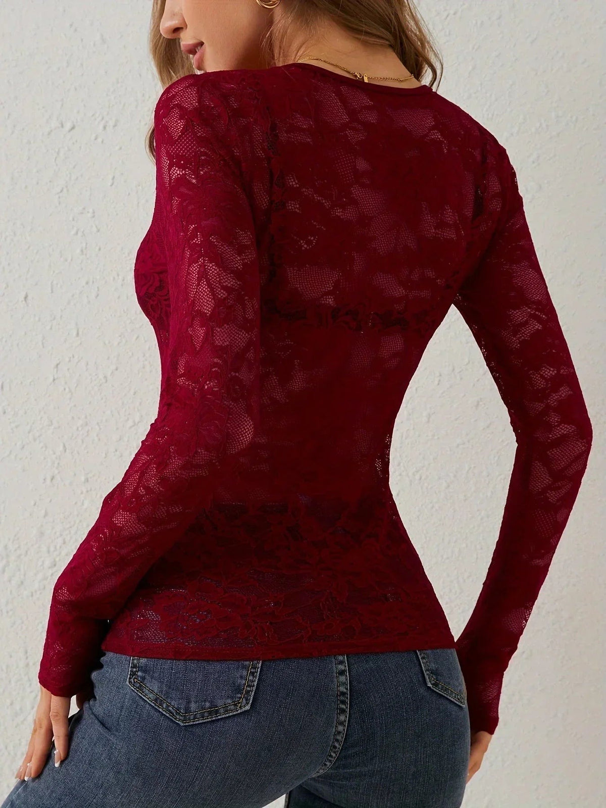 Clarissa - long-sleeved V-neck lace top for women - photo 10