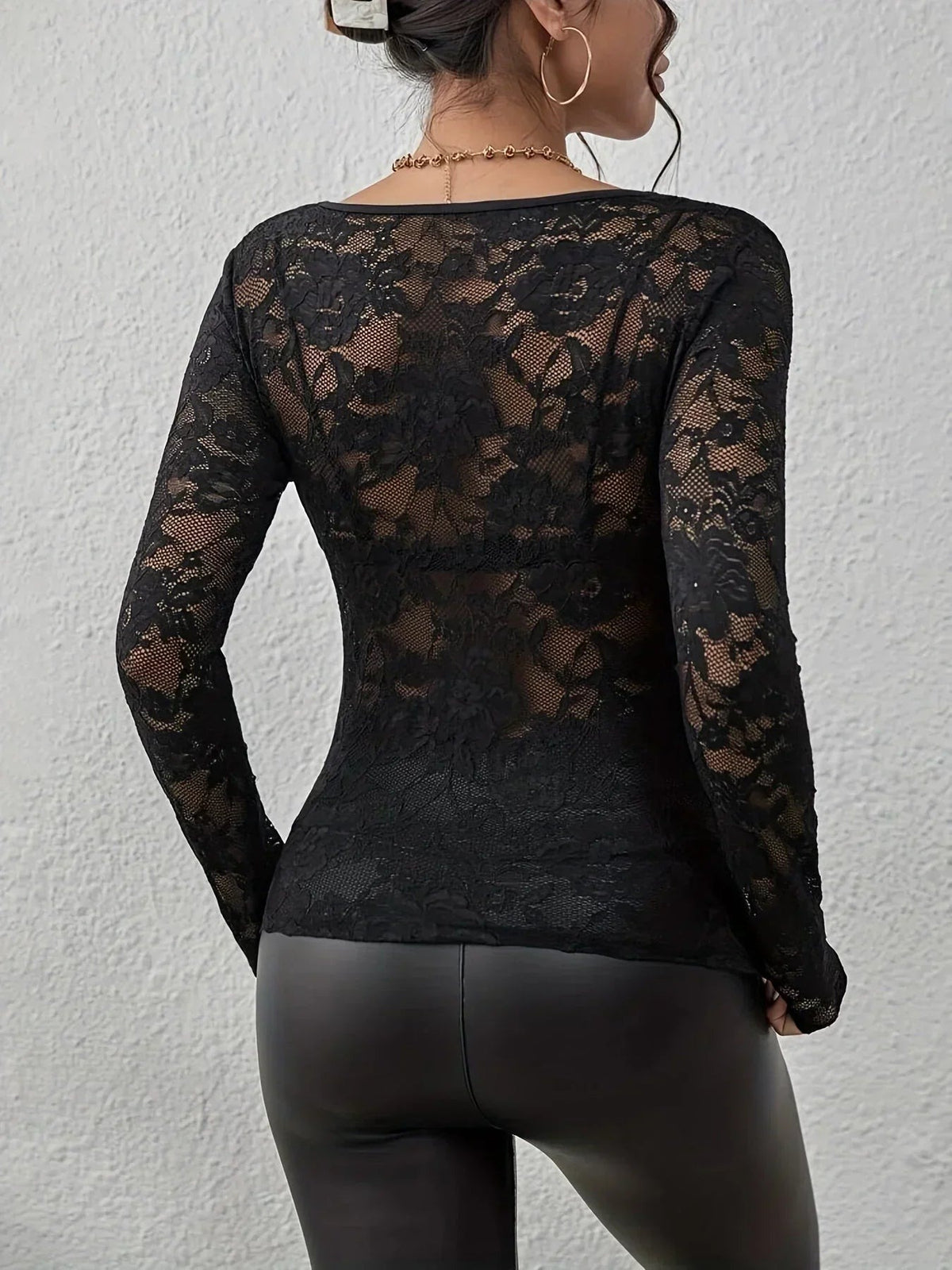 Clarissa - long-sleeved V-neck lace top for women - photo 6