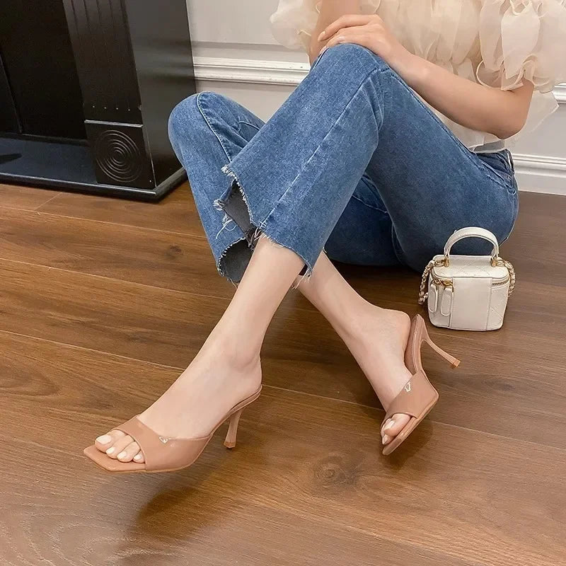 Petra - Women's Heeled Mules with Square Toe