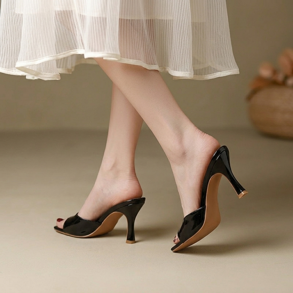 Petra - Women's Heeled Mules with Square Toe