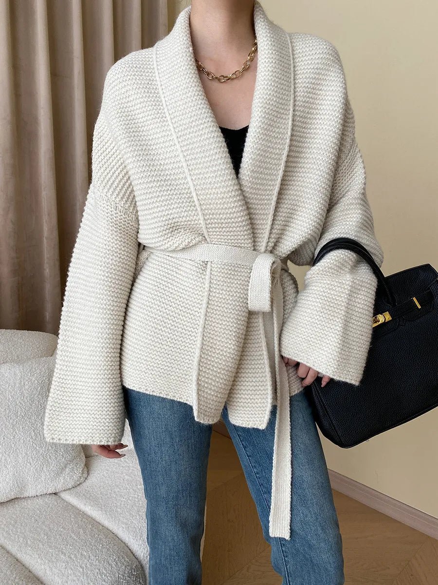 Helewise - Women's Knitted Cardigan with Tie Belt