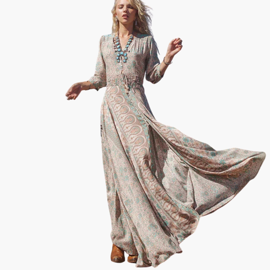 Henriette - Women's Maxi Dress with Boho Print and V-Neck - photo 2