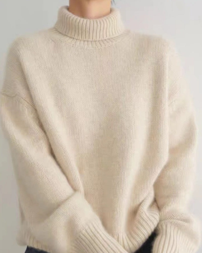 Women's Ribbed Knit Turtleneck Jumper - White